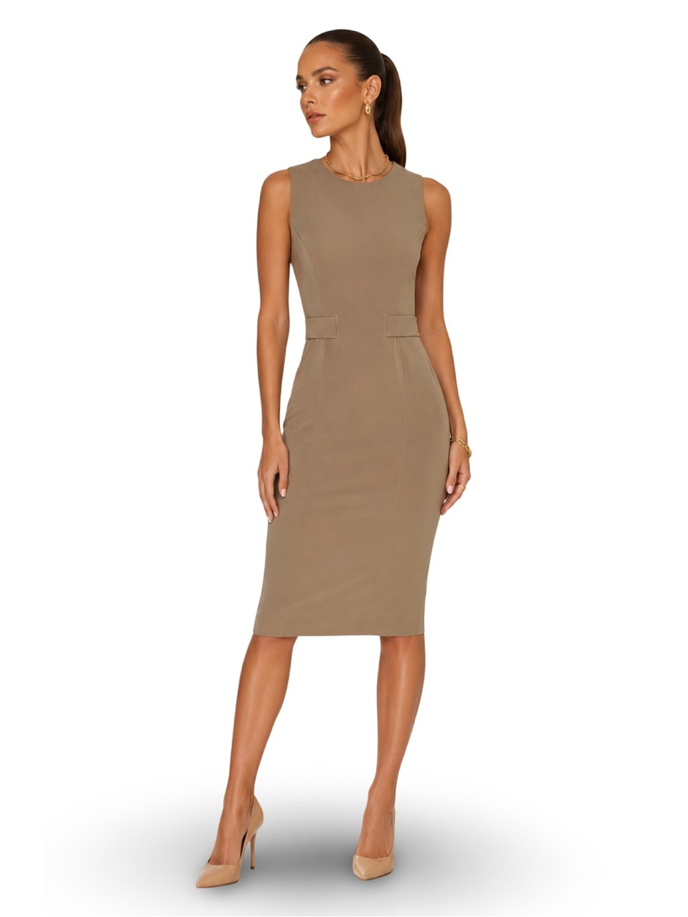 T Tahiri Sleeveless Sheath Dress Pencil Fit Belted NEW With Tags